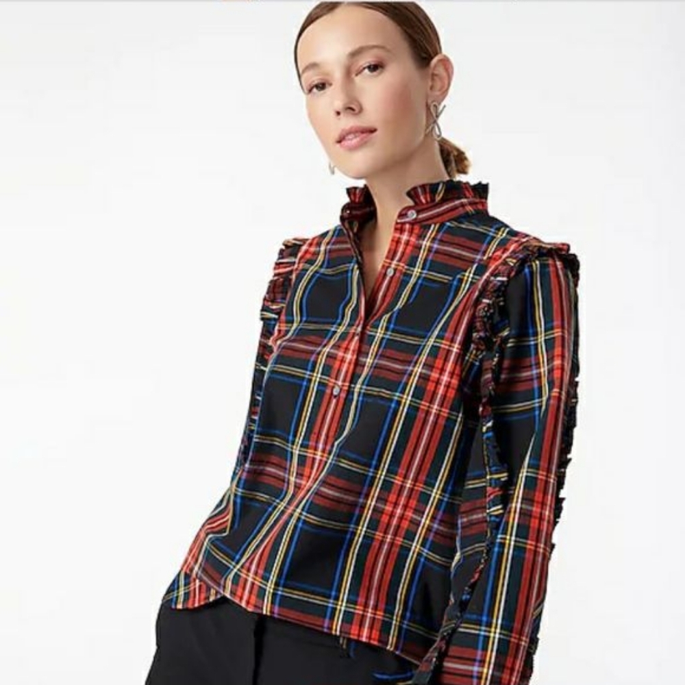 Button Plaid Ruffle long sleeve blouse - Picture 3 of 4